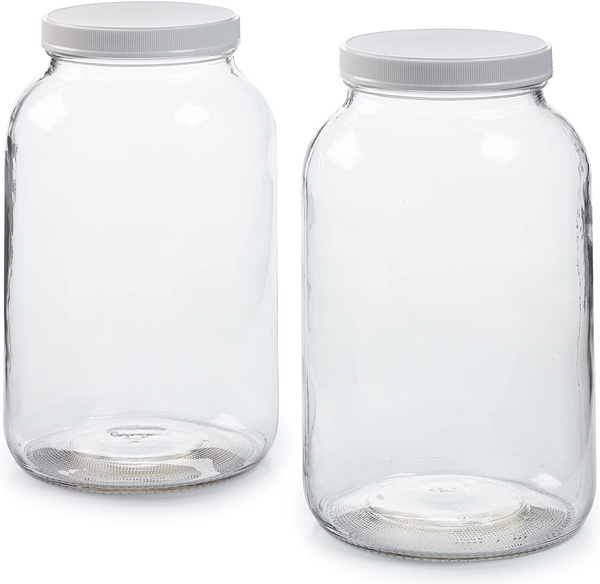 1 Gallon Square Glass Storage Jars with Airtight Lids, 2 Pack Large Glass  Pickle Jars for Fermenting, Clear Glass Canister for Flour, Cookie, Candy