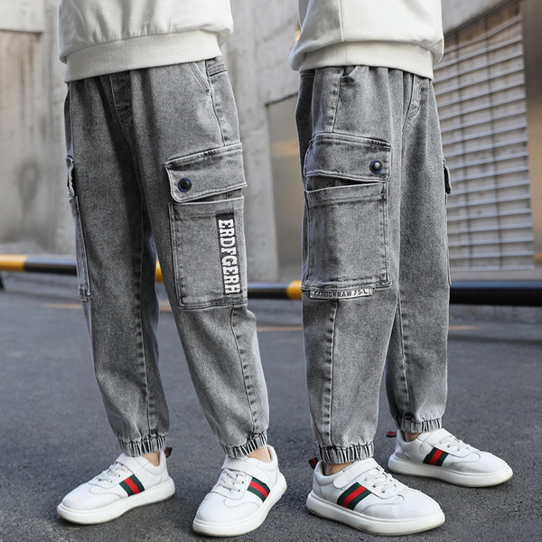 Boys Spring&Autumn Jeans Kids Grey Denim Pants Teen Cargo Pants 6-14 Years | Wish