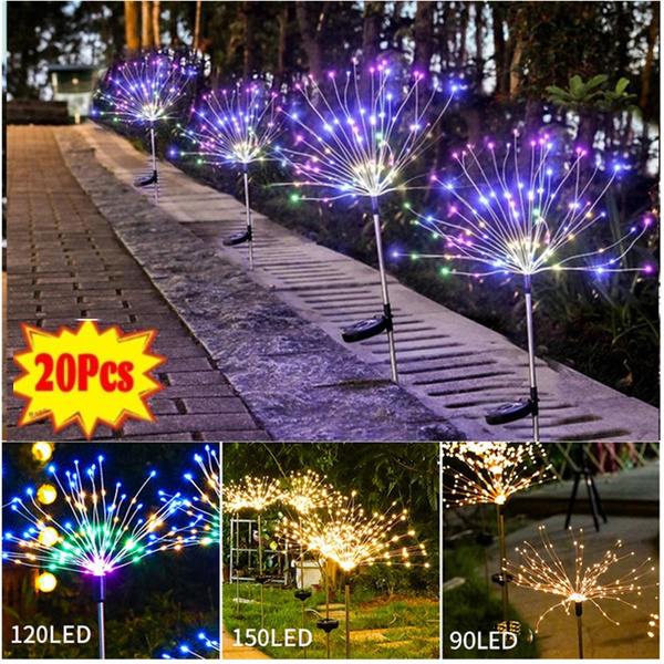 90 LED Solar Powered Firework Starburst Stake Fairy Light Yard Garden Xmas Lamp 