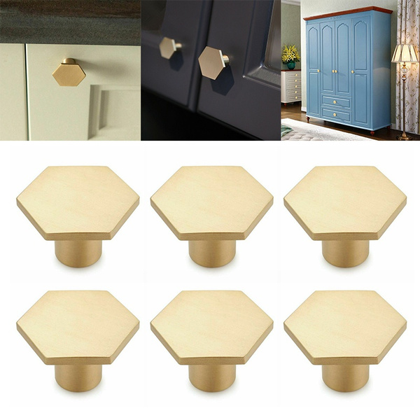 Brass Hexagon Home Kitchen Drawer Knobs Gold Cupboard Wardrobe Dresser Pulls Wish