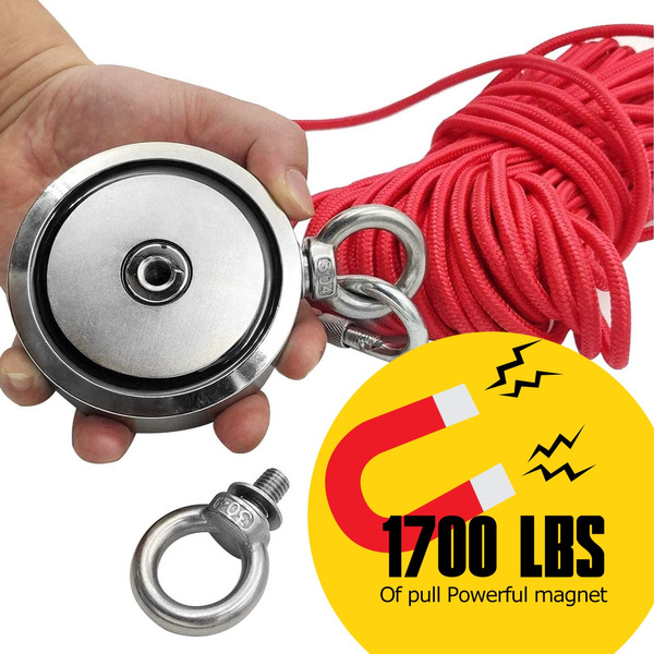 Round Neodymium Magnet with Eyebolt Double-Sided Fishing Magnets with Rope Combined 880LBS Pulling Force 2.95 Diameter Magnet for River or Lake Fishing 