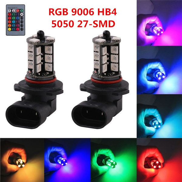 2x RGB 9006 HB4 5050 27-SMD LED Fog Lights Bulbs Driving DRL Remote Control