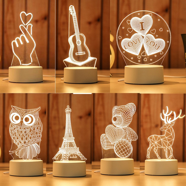 3d Led Night Light Lamps Novelty Illusion Acrylic Led Lamp With Usb Charge Base Table Desk Lamps Lighting Toys Gifts Birthday Xmas Decoration Wish