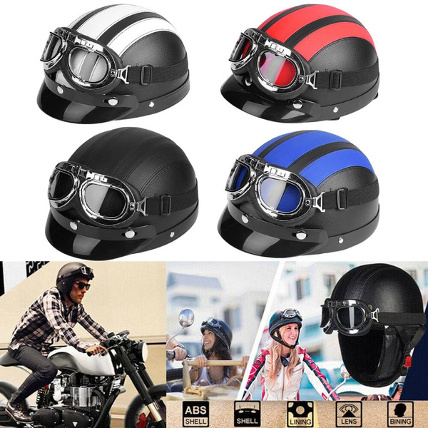 Motorcycle Half Face Helmet Motorbike Cruiser Scooter Helmets UV Goggles 