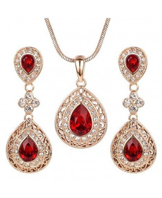 redcrystalpendantnecklace, Chrismas Gift, rubyjewelryset, Earring