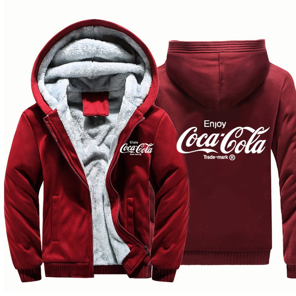 Coca-Cola Men Thicken Fleece Hoodie Zipper Sweatshirts Fashion Warm Jacket