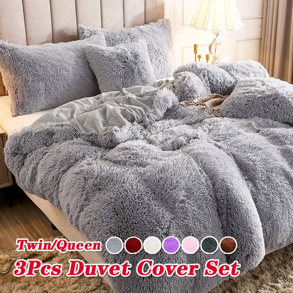 3pcs Set Faux Fur Velvet Fluffy Bedding, Queen Bed Duvet Covers