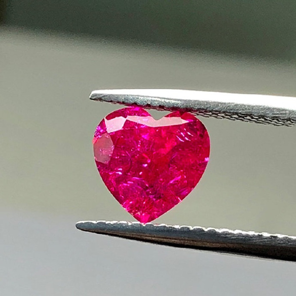 Heart Shape Natura l Cut Synthetic Red Rudy Corundum With Inclusion Inside  Loose Gemstones