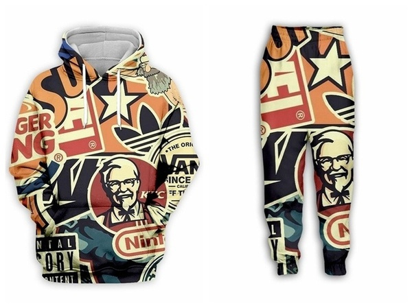 KFC 3D All Over Print Tracksuits Hoodies joggers Pants Suit Women Men YL48