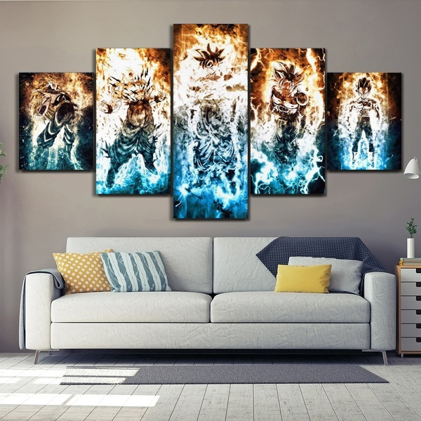 5 Panels Anime Dragon Ball Z Super Saiyan Goku and Vegeta Poster Wall ...