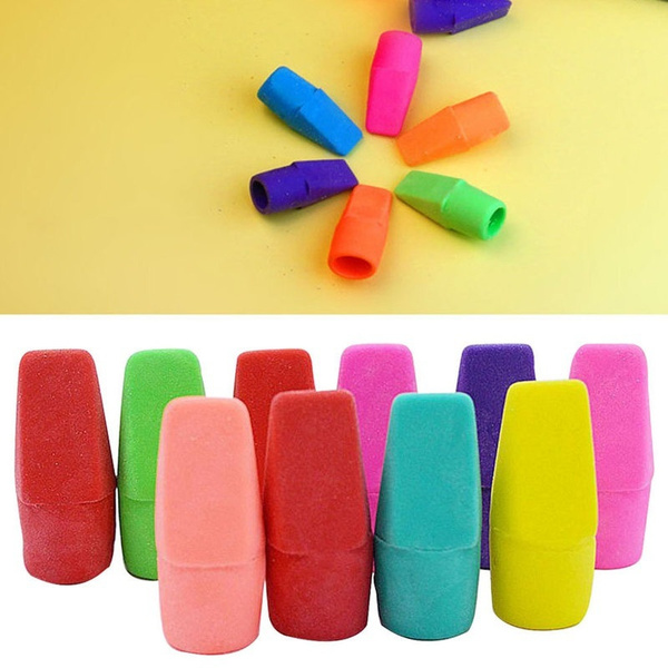 50PCS/100PCS Pencil Top Eraser Colorful Cap Erasers Students Stationery ...