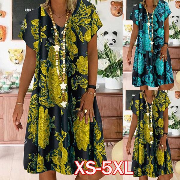 Vestido Vestido Holgado De Manga Corta Con Estampado De Cuel Vestido Vestido Holgado De Manga Corta Con Estampado De Cuel