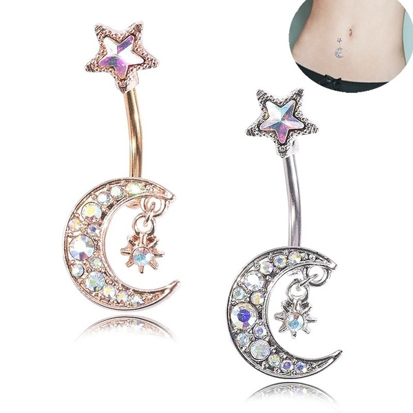 Sexy Dangle Belly Bars Belly Button Rings Belly Piercing Crystal Star Body Jewelry Navel 9381