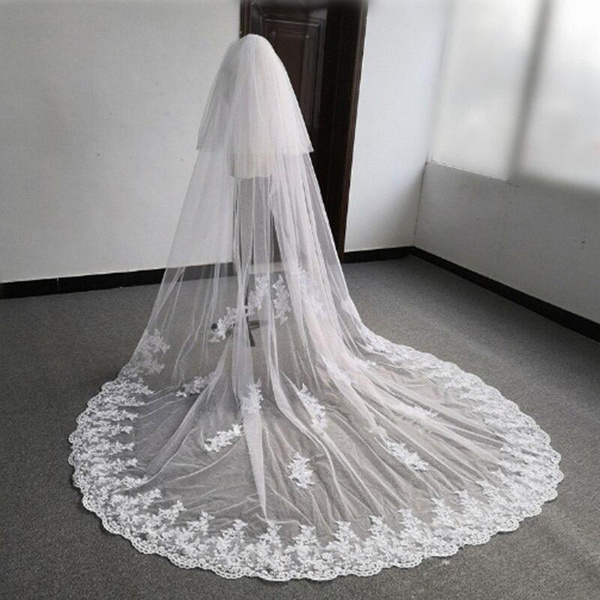 Layer Lace Edge White Ivory Women's Tulle Wedding Veil With Comb