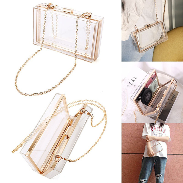 Bags, Clear Box Purse With Gold Hardware And Crossbody Chain