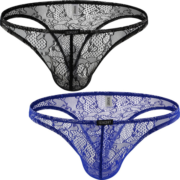 iKingsky Men's Sexy Brazilian Underwear Lace Pouch Bikini Under Panties ...