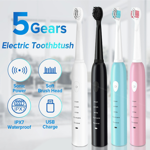 Powerful Ultrasonic Sonic Electric Toothbrush USB Rechargeable Tooth ...