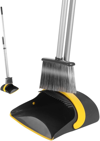 Yocada Broom and Dustpan Set Bristles Upright Stand Up Light Weight ...