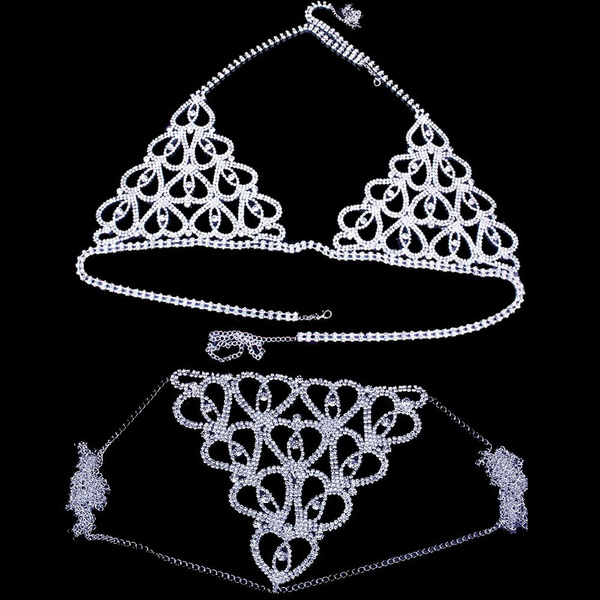 Luxury Heart Crystal Chain Body Crystal Chain Lingerie Set For