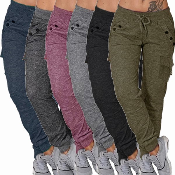 Cargo Pants For Women Trousers Elastic High Waist Jogger Pockets Sweatpants