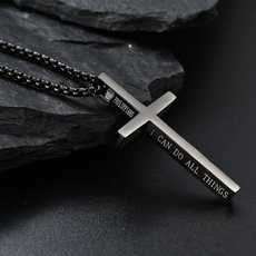 Steel, inspirationalnecklace, philippians413, Cross necklace
