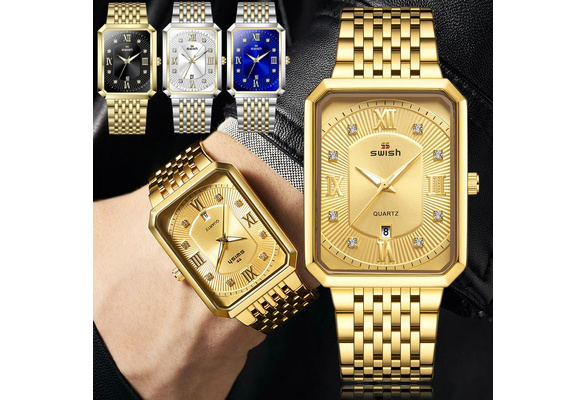 Rel gio Masculino SWISH Gold Watch Men Square Mens Watches Top