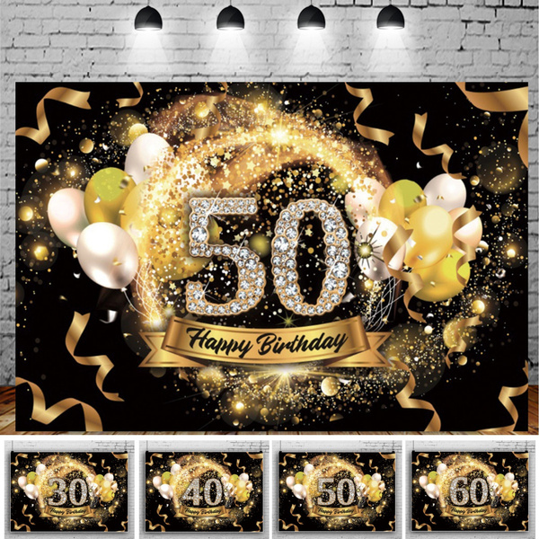 30/40/50/60th Birthday Black Gold Backdrop Golden Party Decorations ...