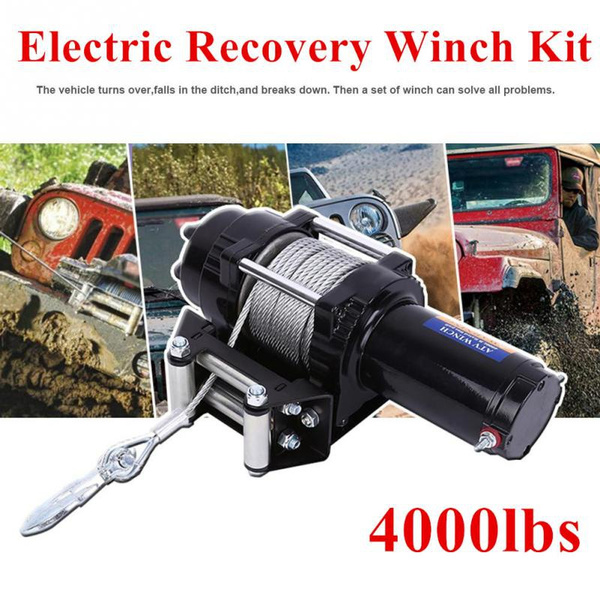 12V 4000lbs Electric Recovery Winch Kit ATV Trailer Truck Car DC 12V