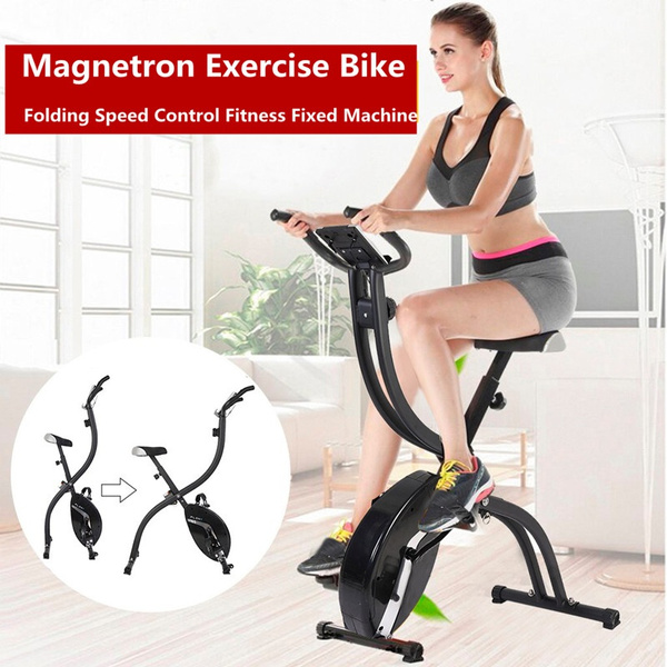 Folding Magnetic Exercise Bike Indoor Fitness Trainer Height Adjustable Bicycle 