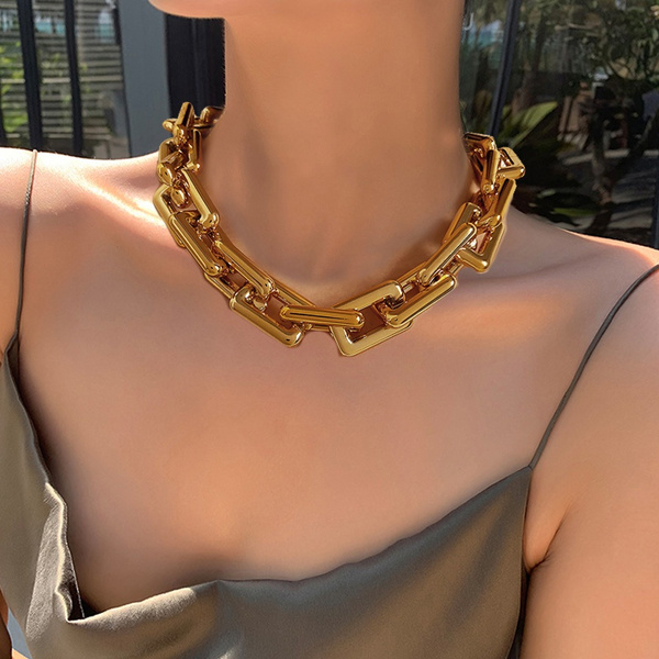 New Fashion Punk Large Chunky Chain Necklace Collar for Women Men Vintage  Thick Gig Chain Choker U Shape Lock Necklaces Party Jewelry