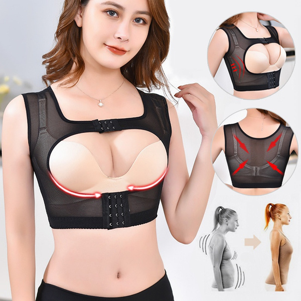 Dual Front Hook Closure Bra Breast Lift Push Up Underwear Invisible Posture  Up Back Shoulder Corrector Brace Breast Lifting Tops For Women