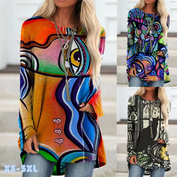 Print Loose Polyester Women Plus Size Shirt main image 1