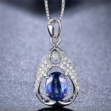 925 sterling silver necklace, Sterling, sapphirependant, Chain