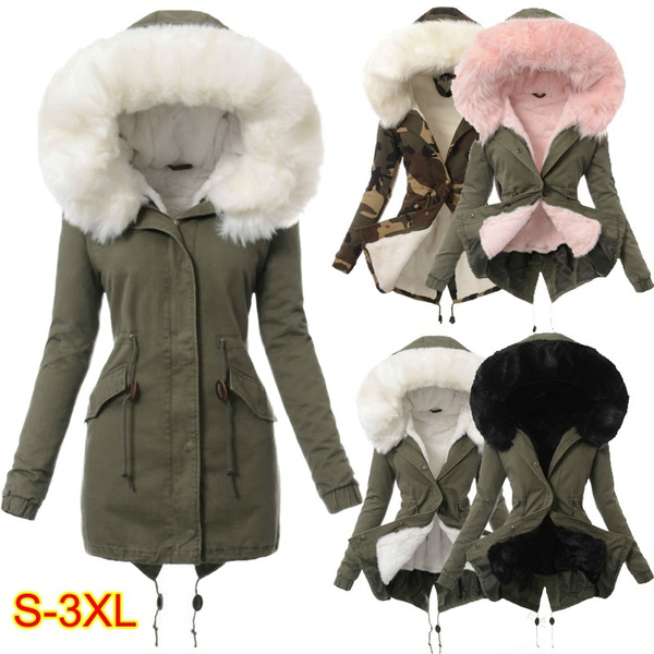 faux fur hooded long warm thicken women's winter overcoat