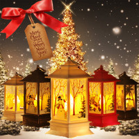 New Fairy Christmas Decorations Halloween Decorations Lantern Candlestick Lamp Night Light Led Christmas Candle Flame Light Kerosene Lamp Christmas Old Man Snowman Elk Castle Festival Party Fairy Light Xmas Decor Gift