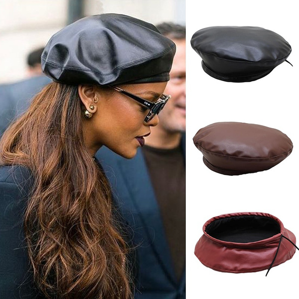 Ladies hat PU leather French artist 