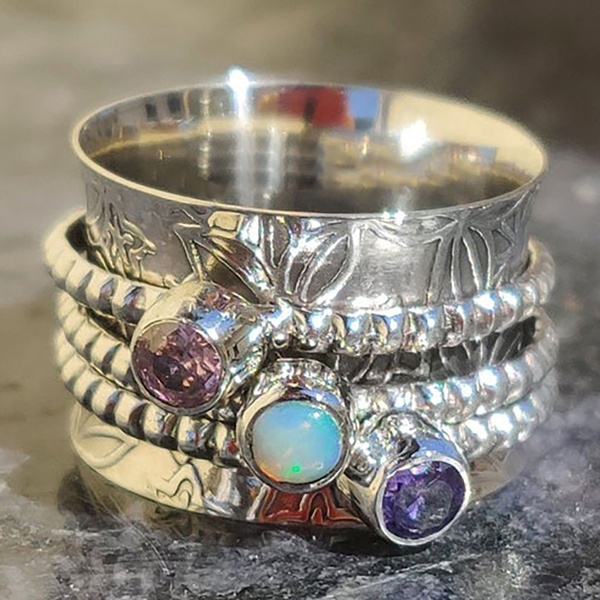Bohemian Style Fashion Woman 925 Sterling Silver Purple Gemstone Ring ...