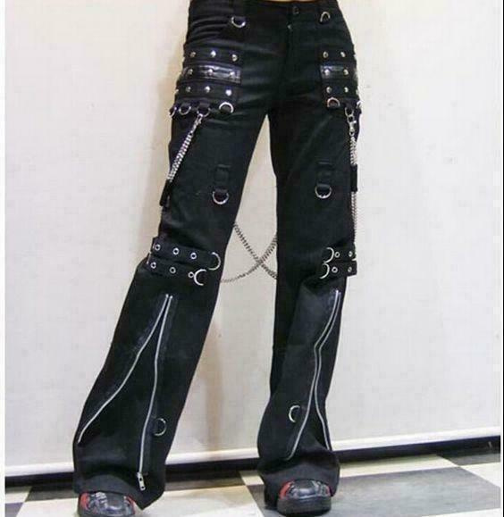 Men Gothic Trouser Black Chain Trouser Zip Off Punk Short Pant Goth