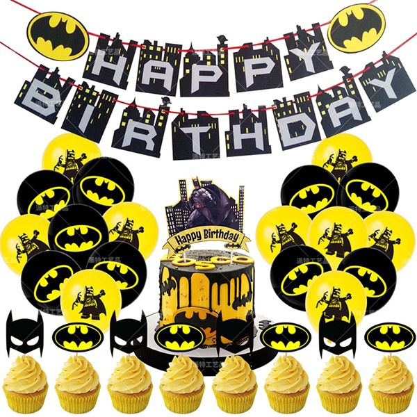 Superhero Batman Theme Birthday Party Supplies Banner Balloons Cake Toppers  Cupcake Decorations Party Kit For Childrens Teenagers Boys | Wish