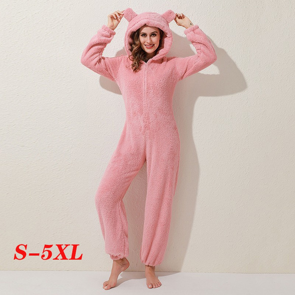 Pajamas for Women Plush Hooded Jumpsuit Casual Winter Warm Long