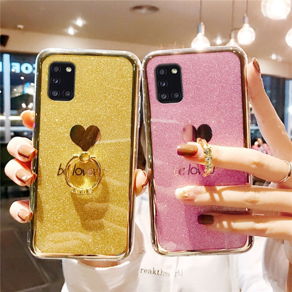 Fashion Lovely Heart Bling Glitter Ring Holder Phone Cover Case for ...
