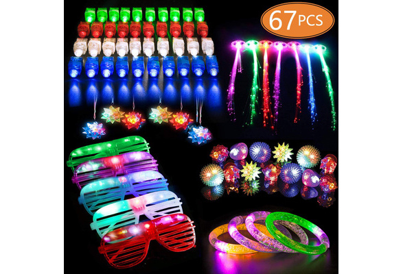 67 PCs LED Light Up Toys Party Favors Glow in the Dark Party Supplies for  Kid/Adults with 40 Finger Lights, 10 Jelly Rings, 5 Flashing Glasses, 4  Bracelets, 4 Fiber Optic Hair