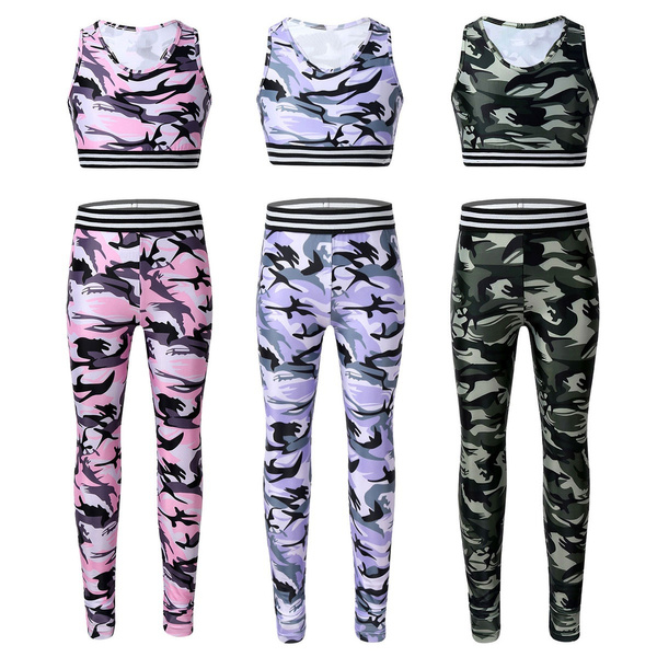 Kids Girls Crop Tops with Athletic Leggings Yoga Sports Workout Gymnastics  Tracksuit Outfit