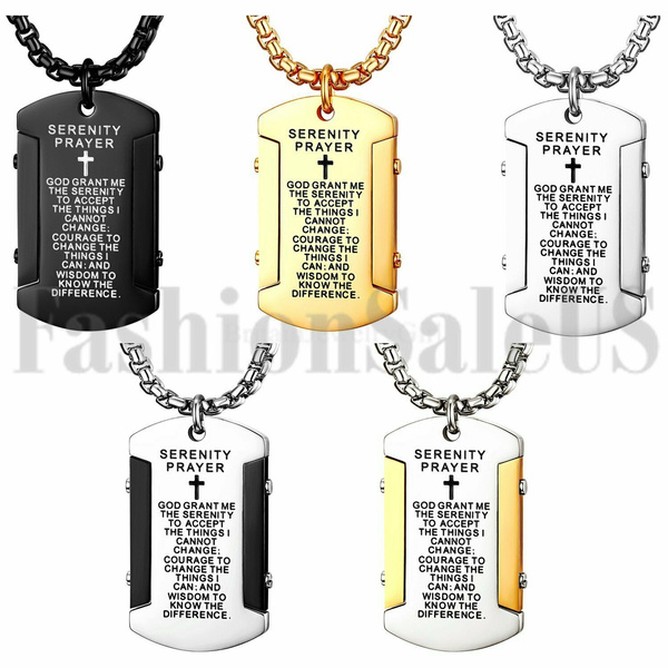 Fiusem Men's Bible Verse Dog Tag Necklace - 24 Inch Cross Chain With Inspirational Message
