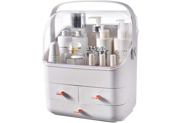 Makeup Organizer, Waterproof & Dustproof Cosmetic Organizer Box Fully Open  Makeup Display Boxes,Makeup Caddy Holder for Bathroom, Dresser, Countertop  White