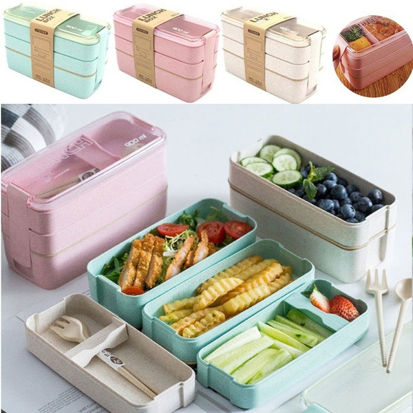 900ml Healthy Material Lunch Box 3 Layer Wheat Straw Bento Boxes Microwave  Dinnerware Food Storage Container Lunchbox - AliExpress