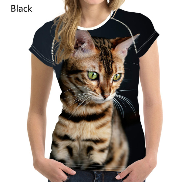 Cute Bengal Cat Women 3D T shirts Summer Short Sleeves Crewneck