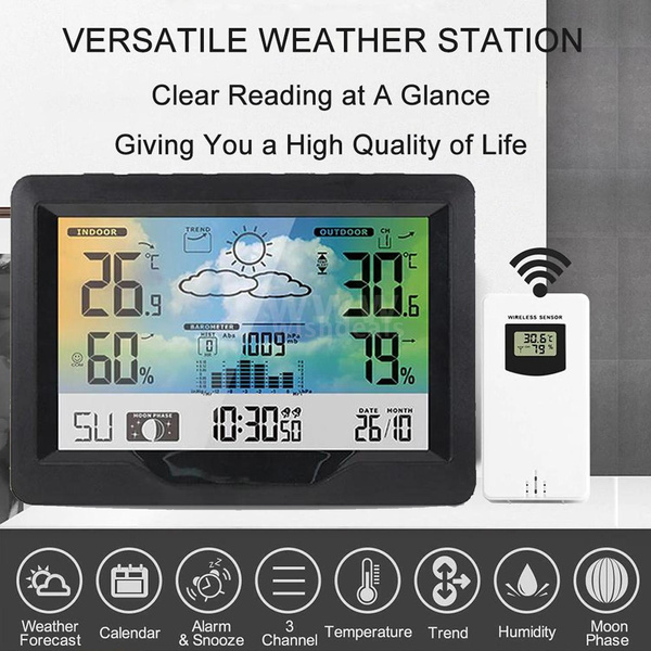 Wireless Weather Station Indoor Outdoor Color Screen Weather Forecast ...