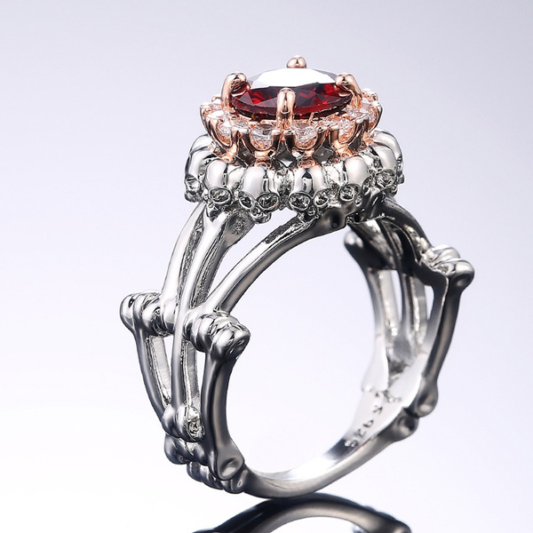 925 Argent créé Ruby & White Sapphire Teardrop Ring 