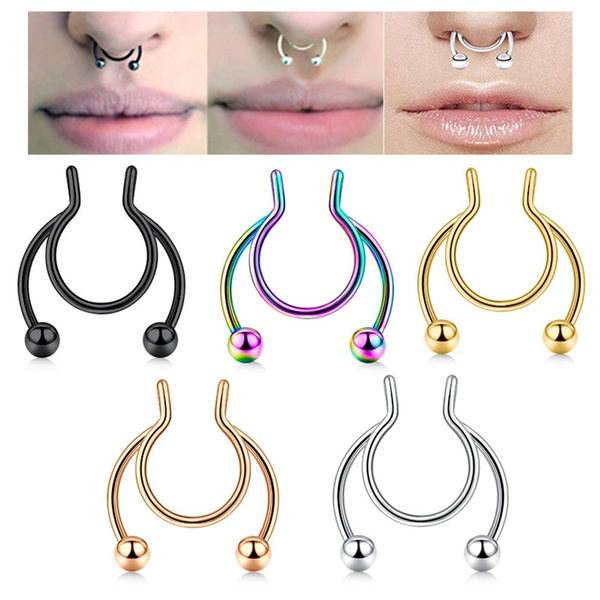 1Pc Nose Ring New Female Medical Stainless Steel U-Shaped Nose Stud Fashion  Non-Piercing Fake Nose Rings Jewelry | Wish